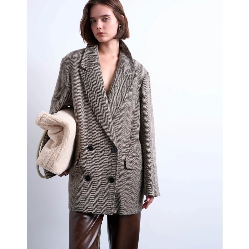 Topshop Twill Heritage Blazer Double Breasted Oversized Fit Herringbone Small